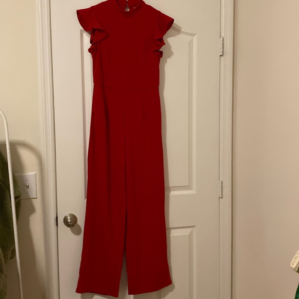 Blue Rain Red Ruffled Sleeve Wide Leg Pantsuit NWOT Size Small
